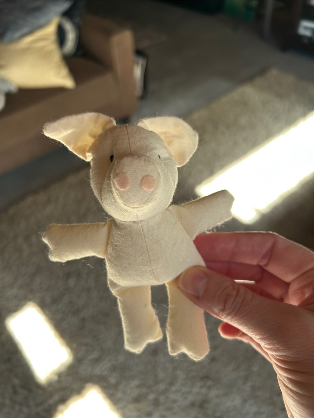 Cream Plush Piglet Stuffed Toy or Country Decor - Soft Cuddly Pig
